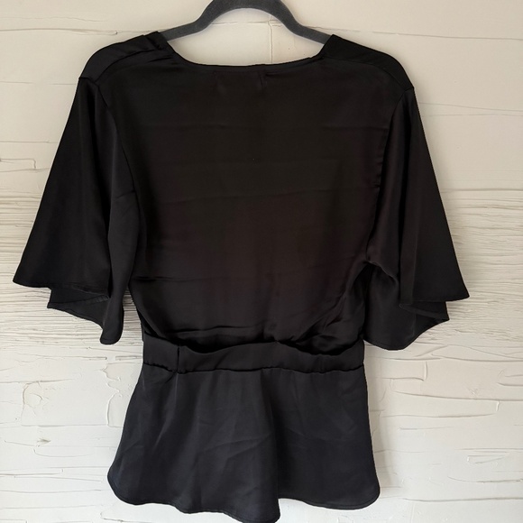Anthropologie | Bishop + Young Black Satin Twist Front Top | Small - Picture 3 of 8
